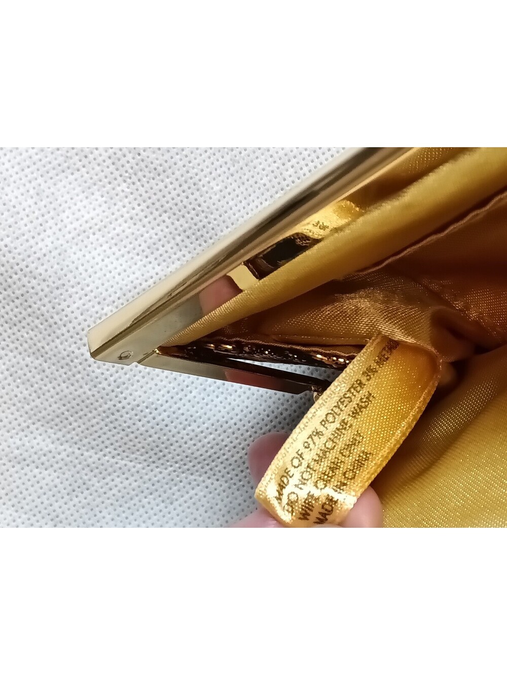 Estee Lauder Gold Black Brocade Evening Clutch Small Gold Metallic Bar Frame - Picture 12 of 14